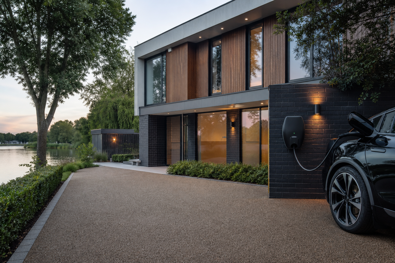 Ground-mounted EV charger on a Broxbourne front driveway