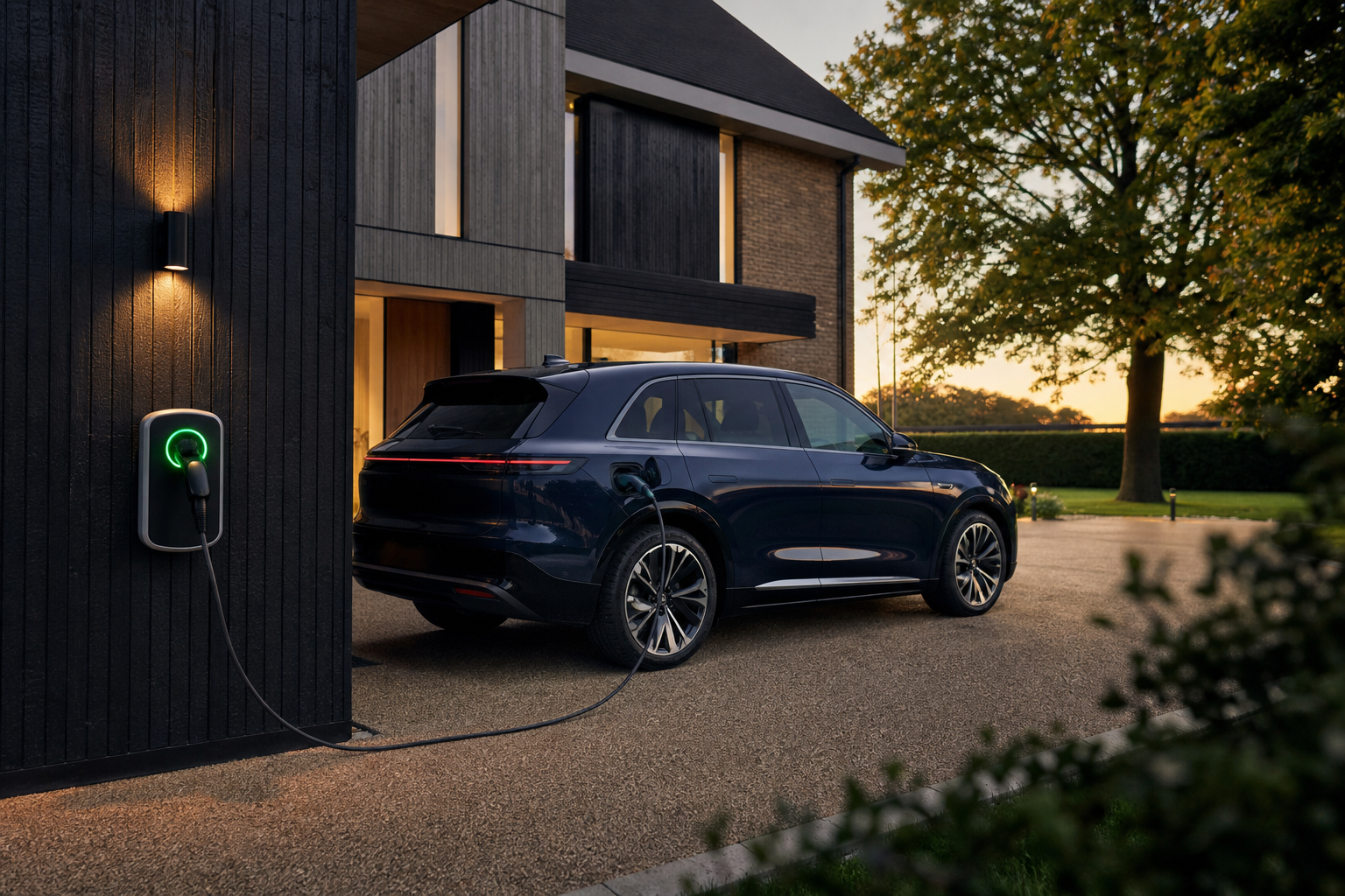 Wall-mounted home EV charger on a Hertfordshire driveway