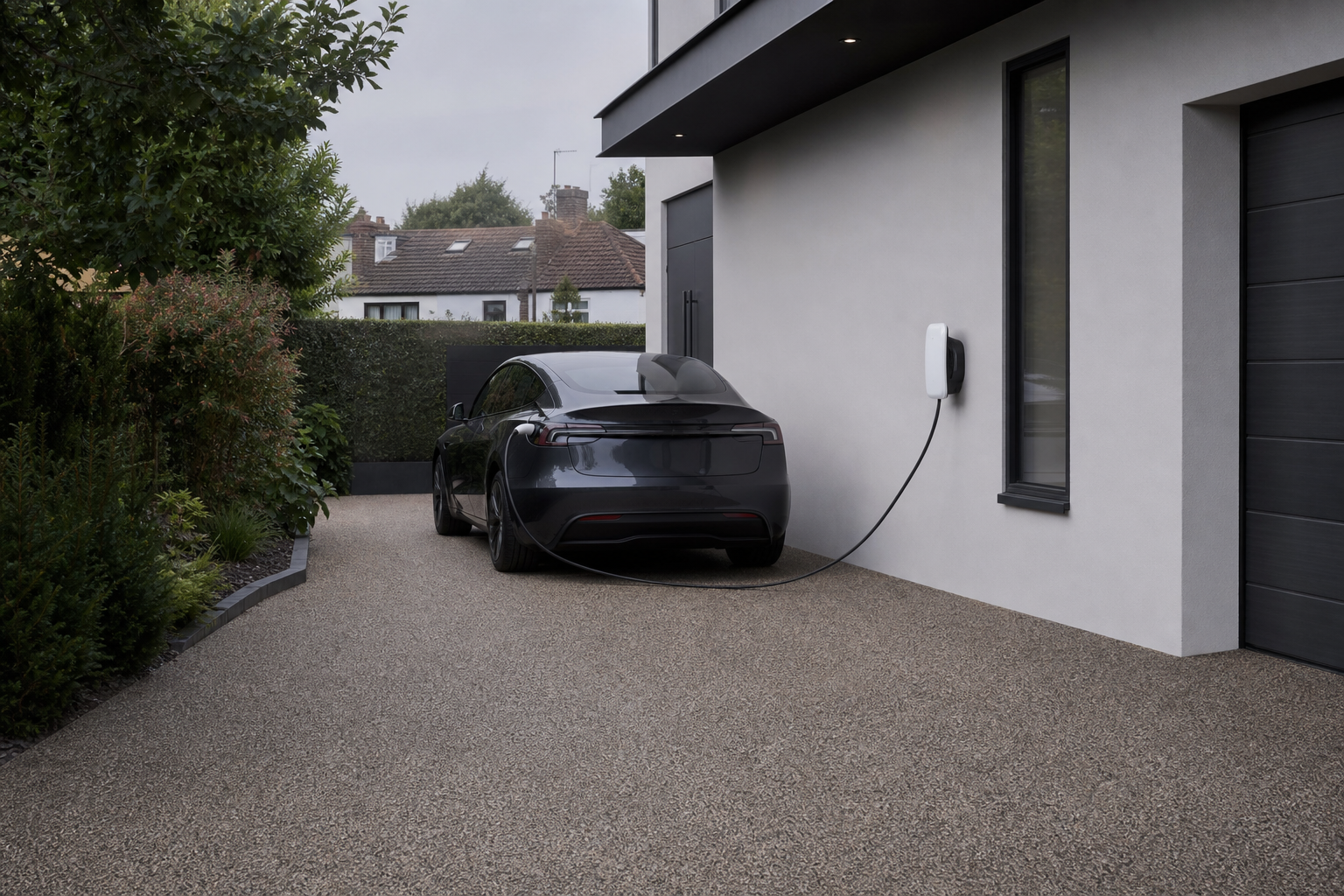 Ground-mounted EV charger on a Broxbourne front driveway