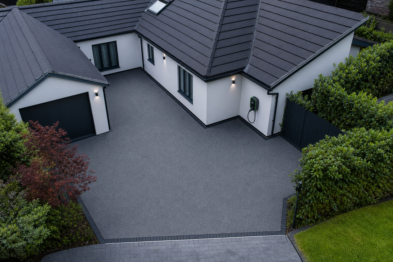 Wide view of the driveway EV charging point at a Broxbourne home