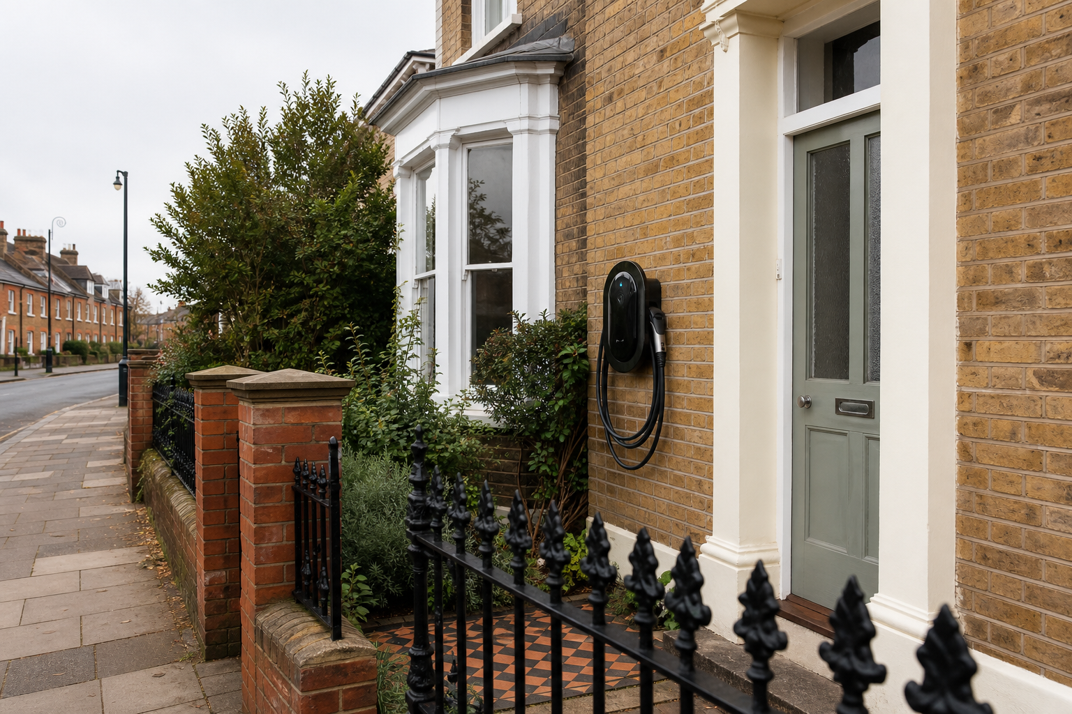 Wall-mounted home EV charger on a St Albans period property driveway