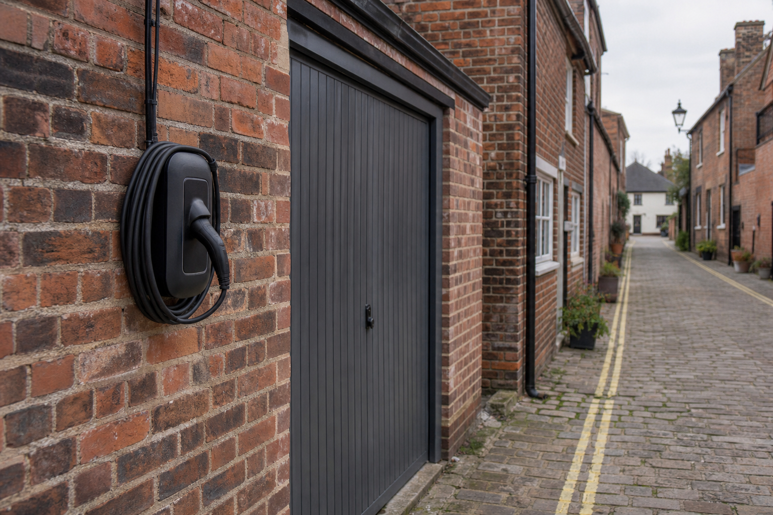 Tethered EV charger on a Ware riverside property driveway