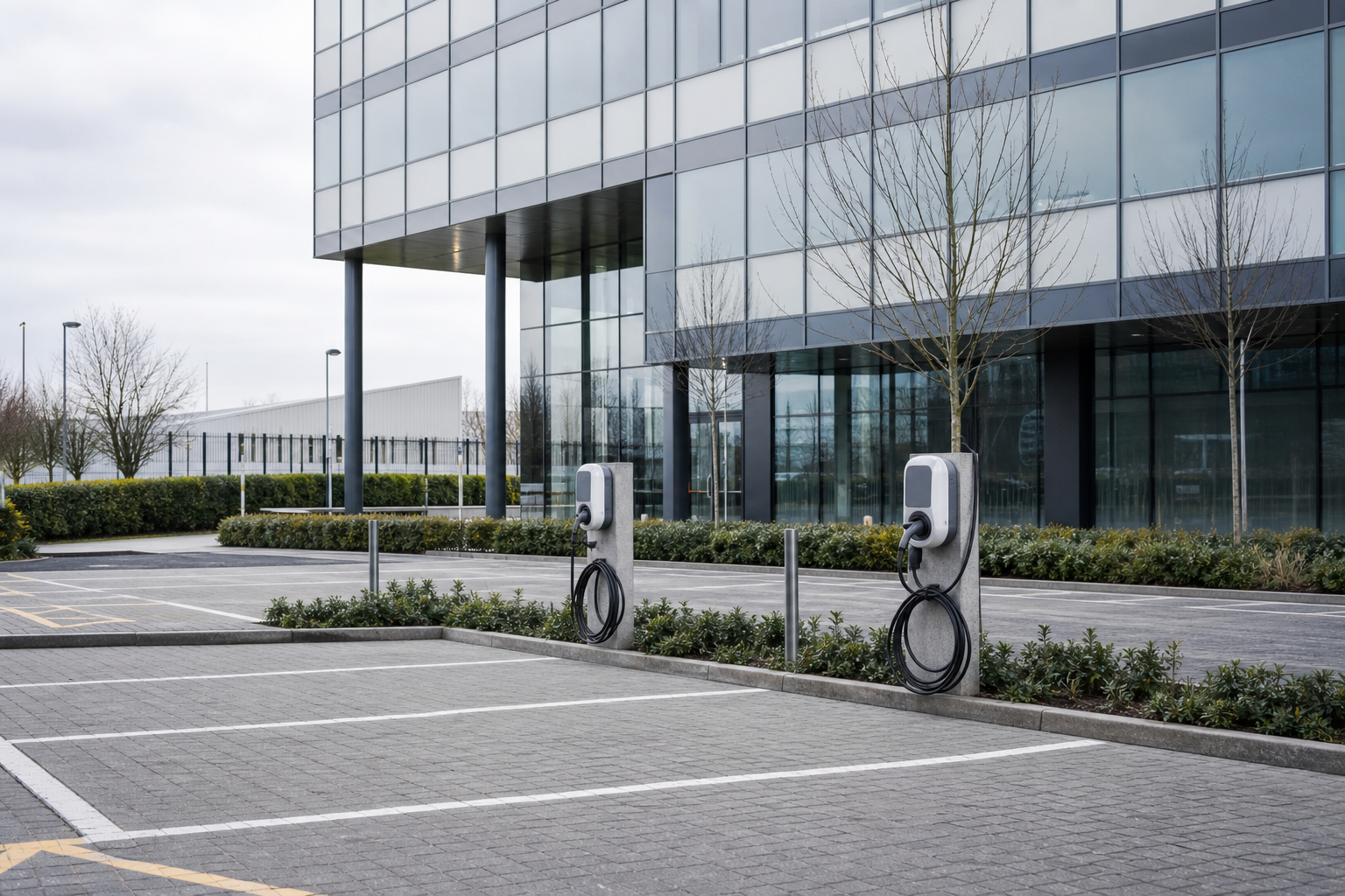 Workplace EV charging points in a Watford office car park