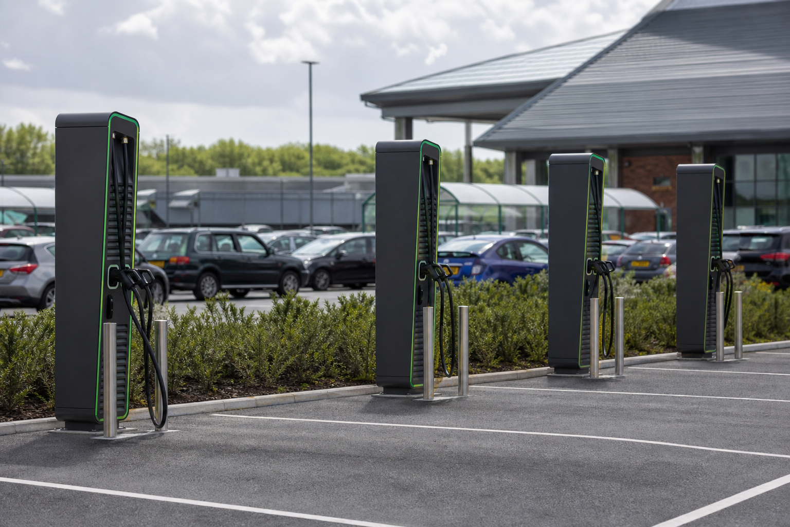 Commercial EV charging points at a Hertfordshire retail site