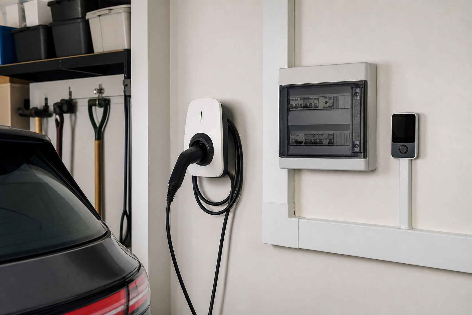 Smart EV charging system with app control at a Hertfordshire property